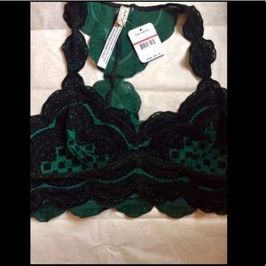 NWT Free People Green & Black Velvet Bralette